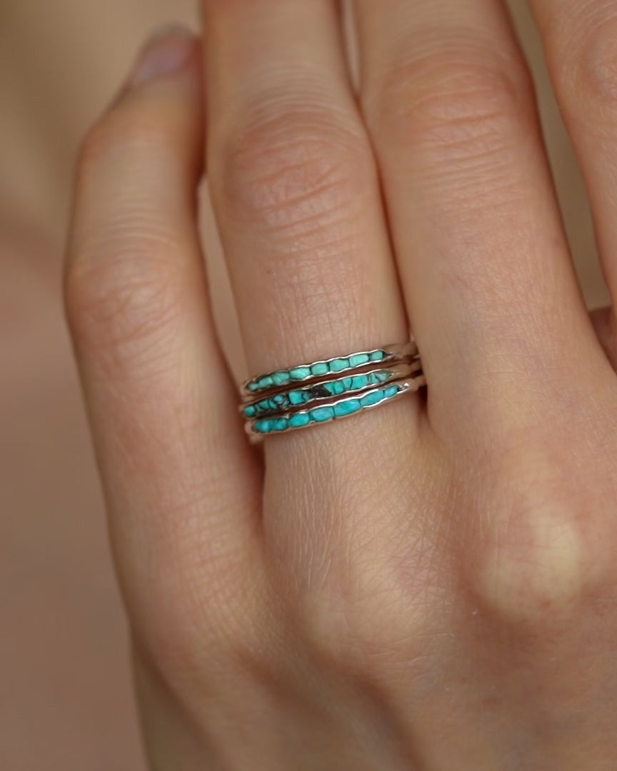 3 Raw Turquoise Ring Stack
