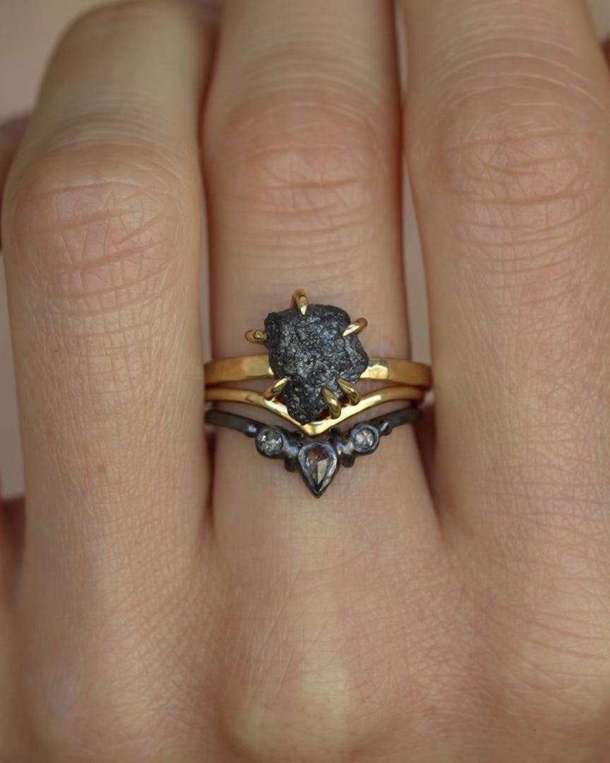 Black Silver Raw Diamond Ring