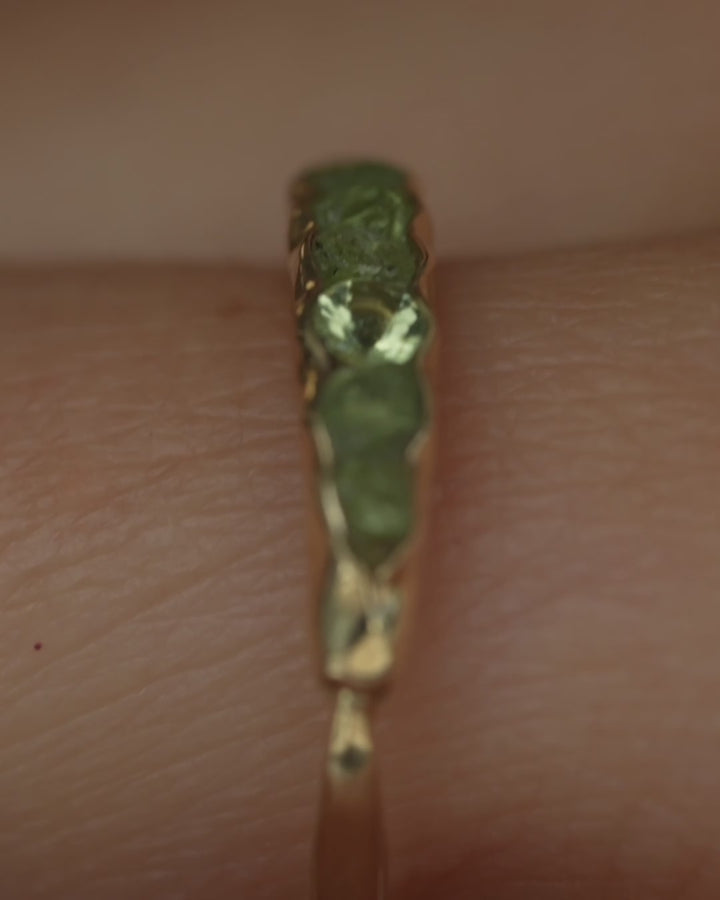 Raw Peridot and Brilliant Cut Peridot Ring