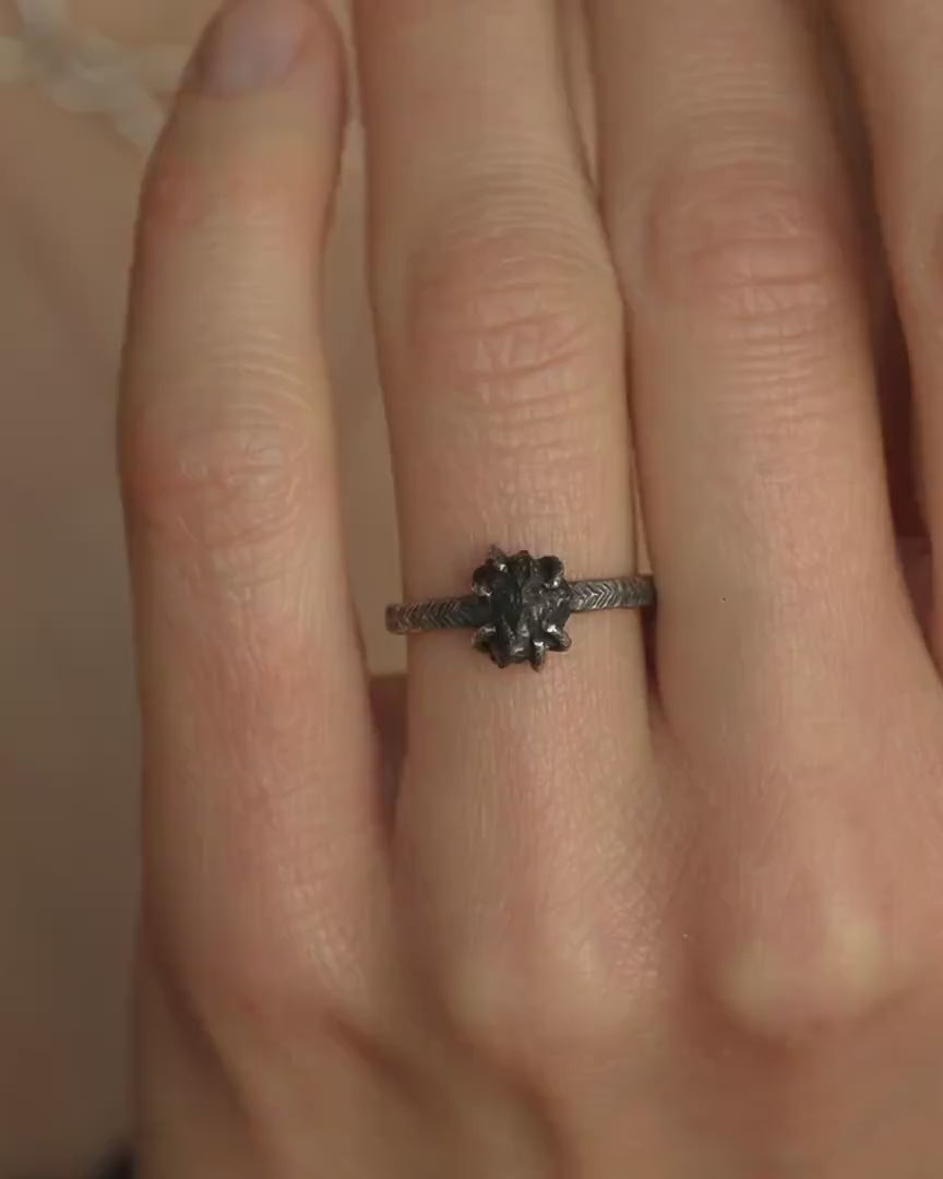 Raw Black Diamond Engagement Ring
