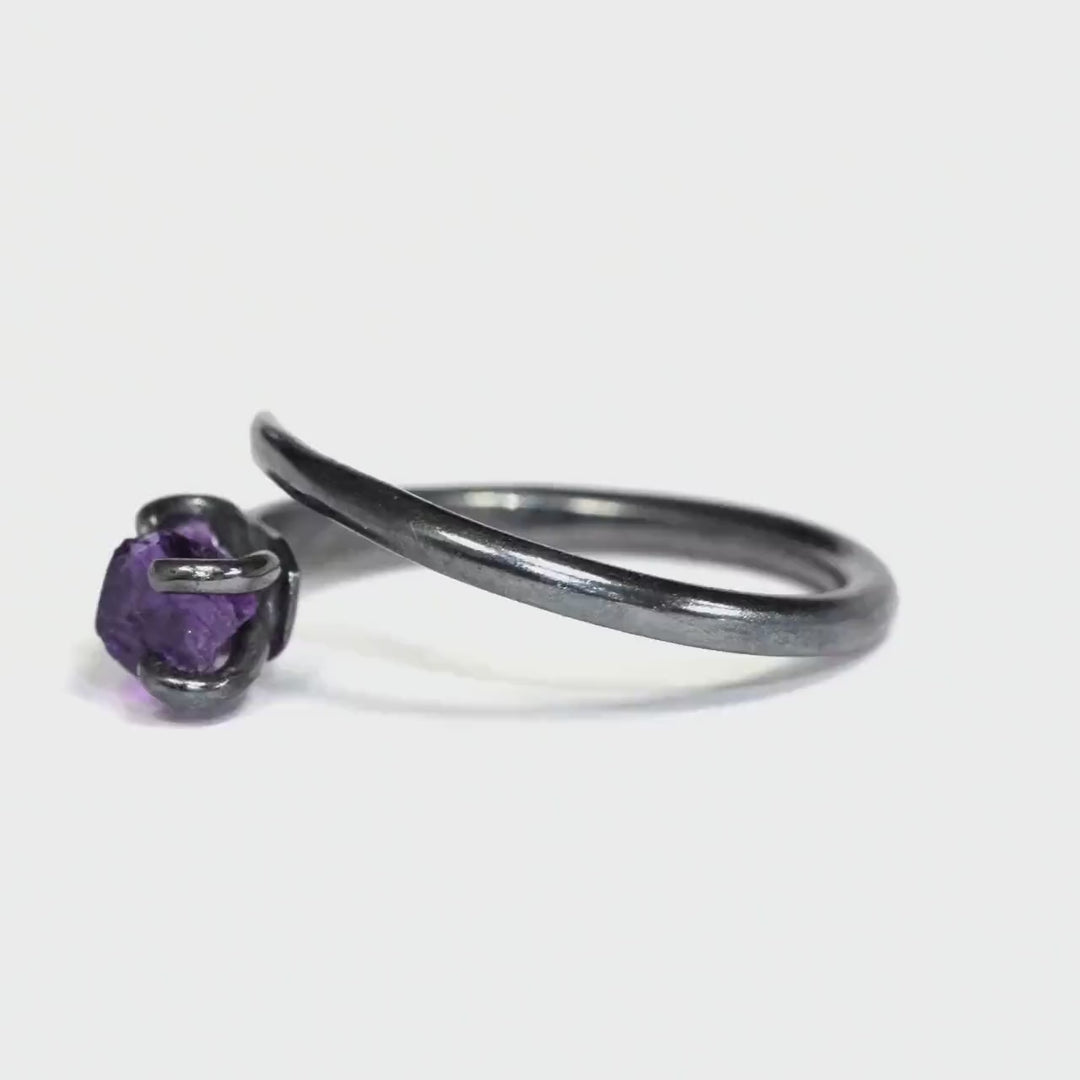 Adjustable Raw Amethyst Horseshoe Nail Ring