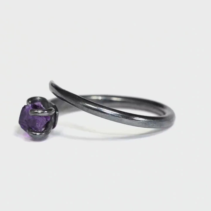 Adjustable Raw Amethyst Horseshoe Nail Ring