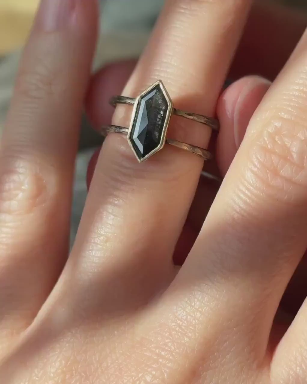 Rustic Yellow Gold Geometric Galaxy Diamond Statement Ring