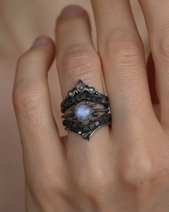 Round Rainbow Moonstone Statement Ring
