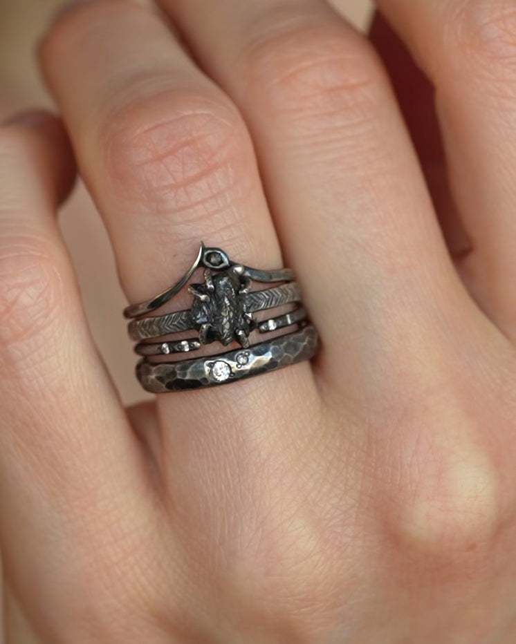 Salt and Pepper Diamond Wave Ring