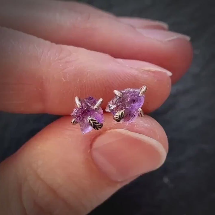 Raw Amethyst Stud Earrings