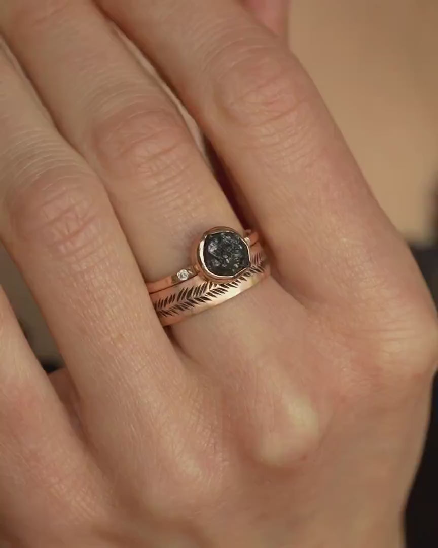 Raw Black Diamond Engagement Ring