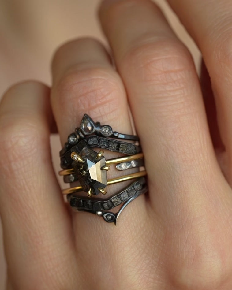Black Hexagon Shield Diamond Ring