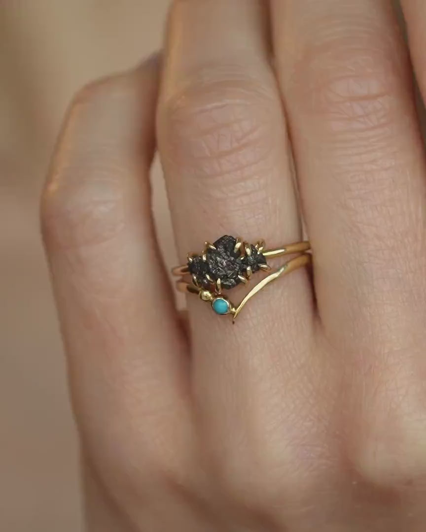 Gold Genuine Turquoise Wave Ring