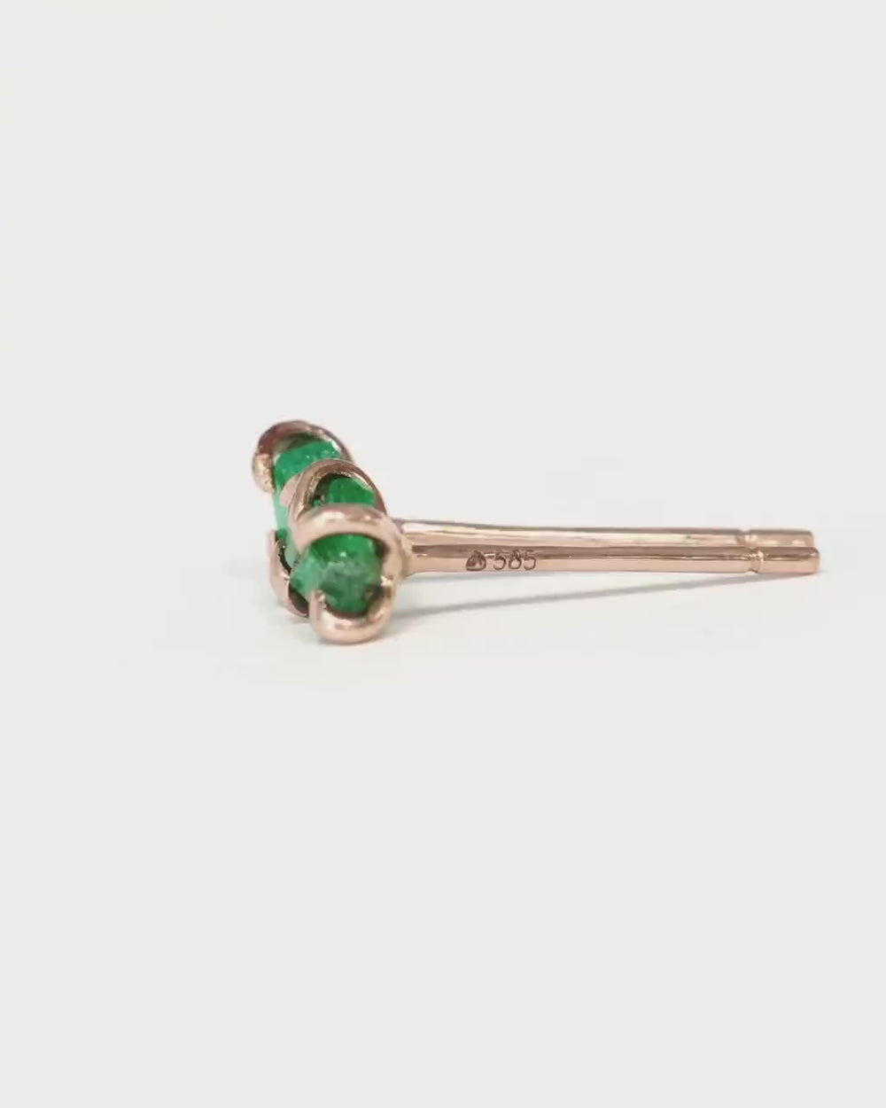 Rose Gold Raw Emerald Studs