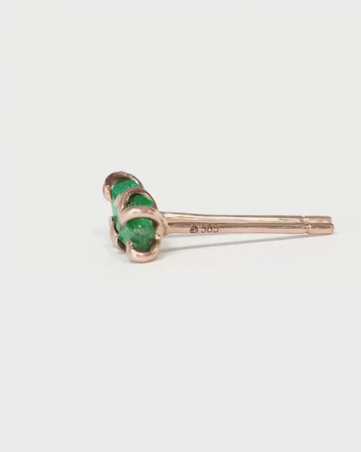 Rose Gold Raw Emerald Studs