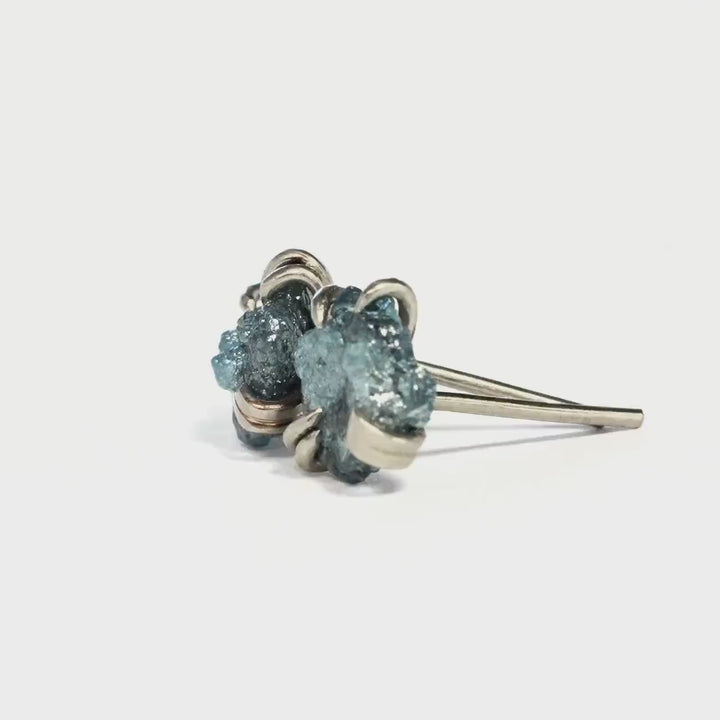 Raw Blue Diamond Stud Earrings