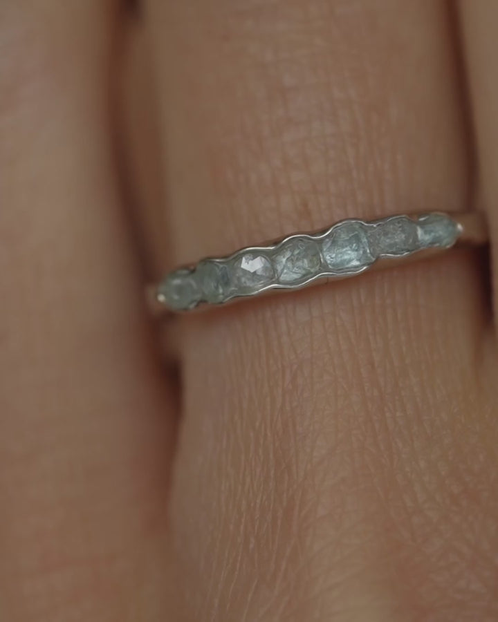 Raw Aquamarine and Rose Cut Diamond Ring
