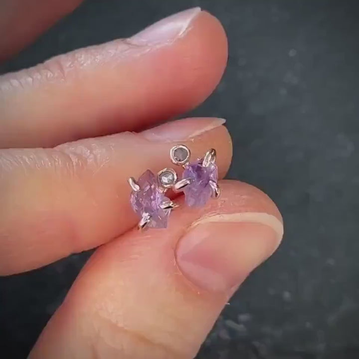 Amethyst and pink Diamond Stud Earrings