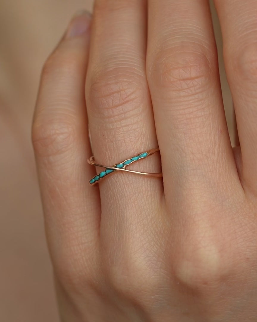 Raw Turquoise Criss Cross Ring