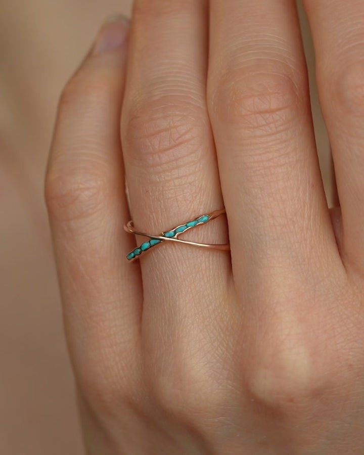 Raw Turquoise Criss Cross Ring