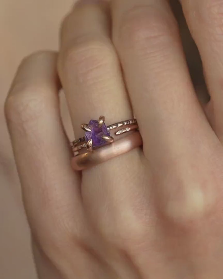 Raw Amethyst Crystal Engagement Ring