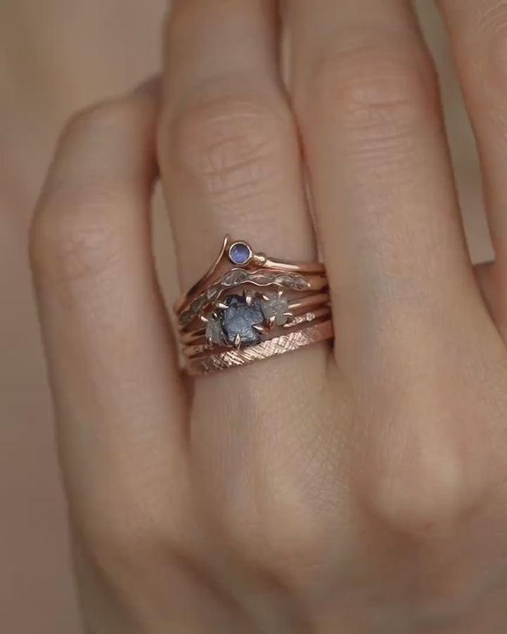 Asymmetrical Blue Sapphire Wave Ring