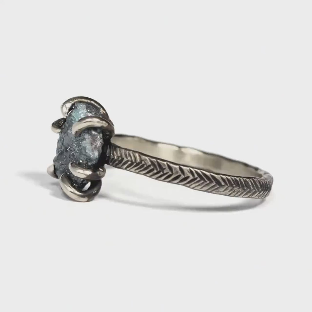 Rustic Raw Blue Diamond Ring