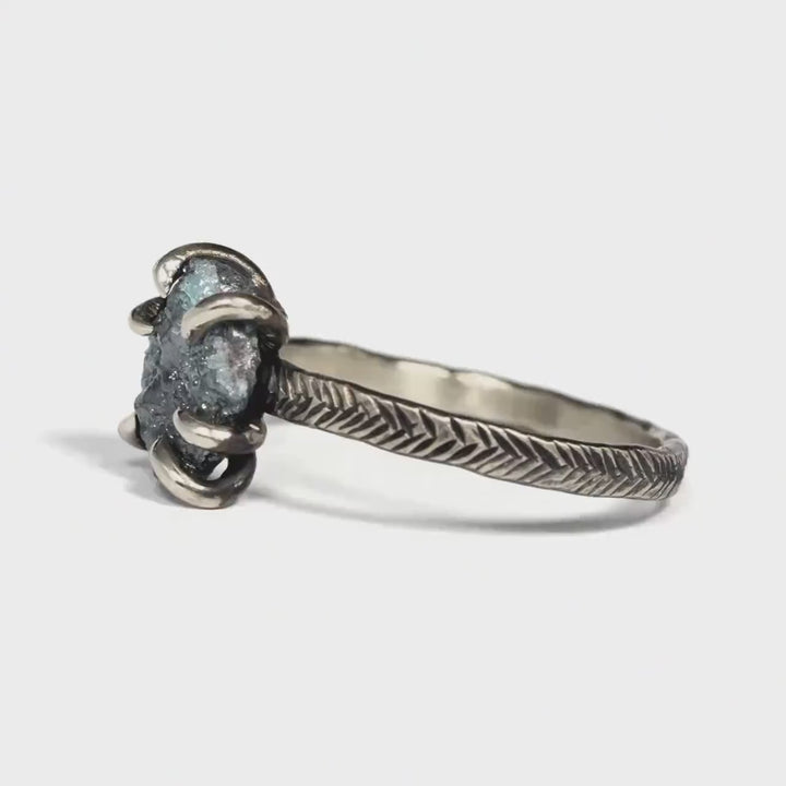 Rustic Raw Blue Diamond Ring