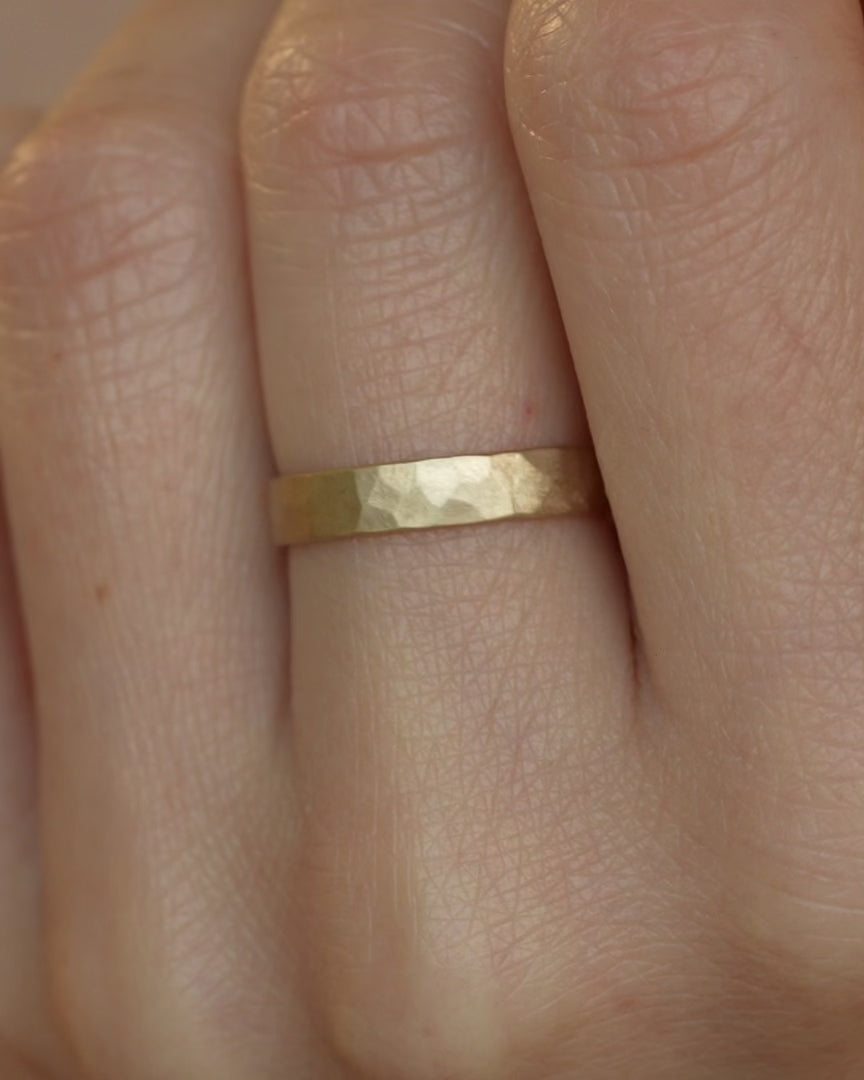 3mm Hammered Gold Band Ring