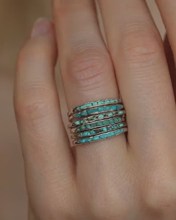 Raw Silver Turquoise Band Ring