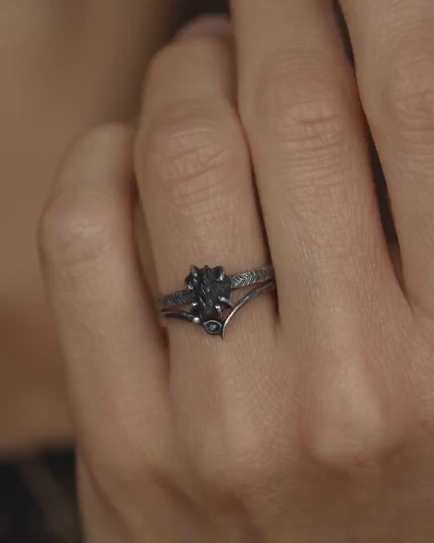 Raw Black Diamond Ring Set