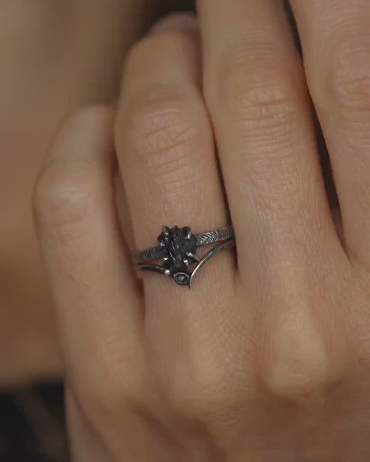 Raw Black Diamond Ring Set