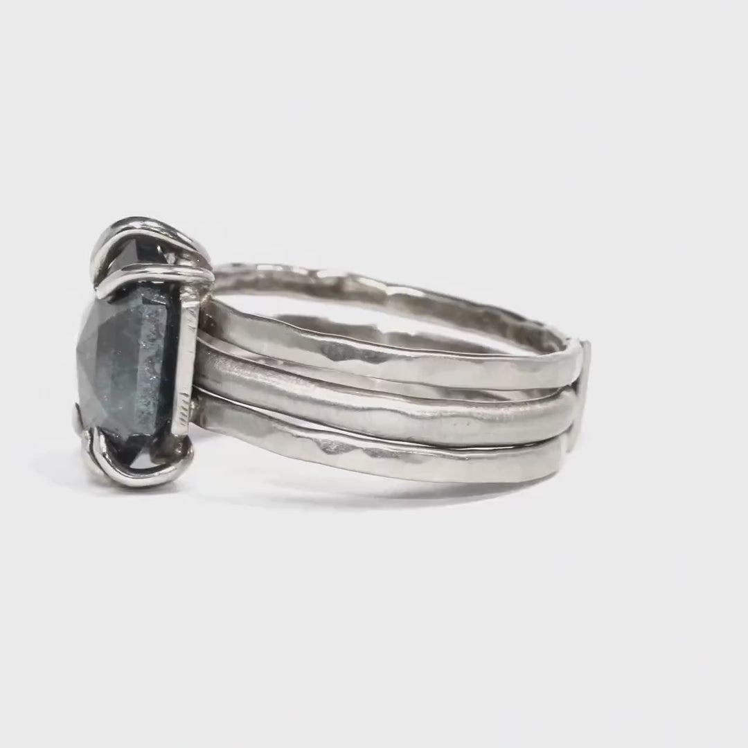 Diamond or Moss Agate Double Band Ring