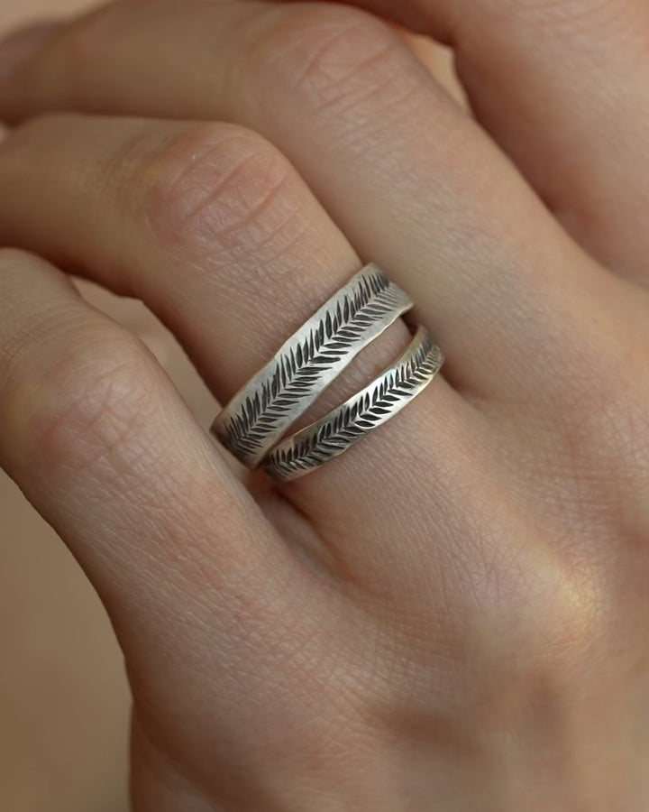 Textured Feather Wedding Band Ring