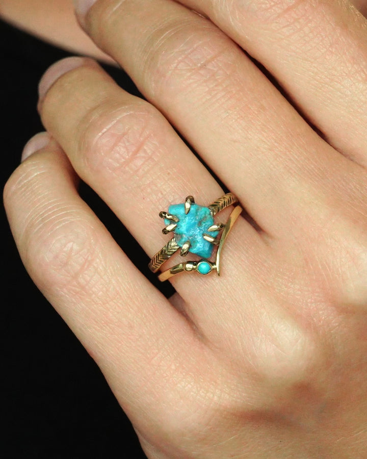 Gold Raw Turquoise Ring Set