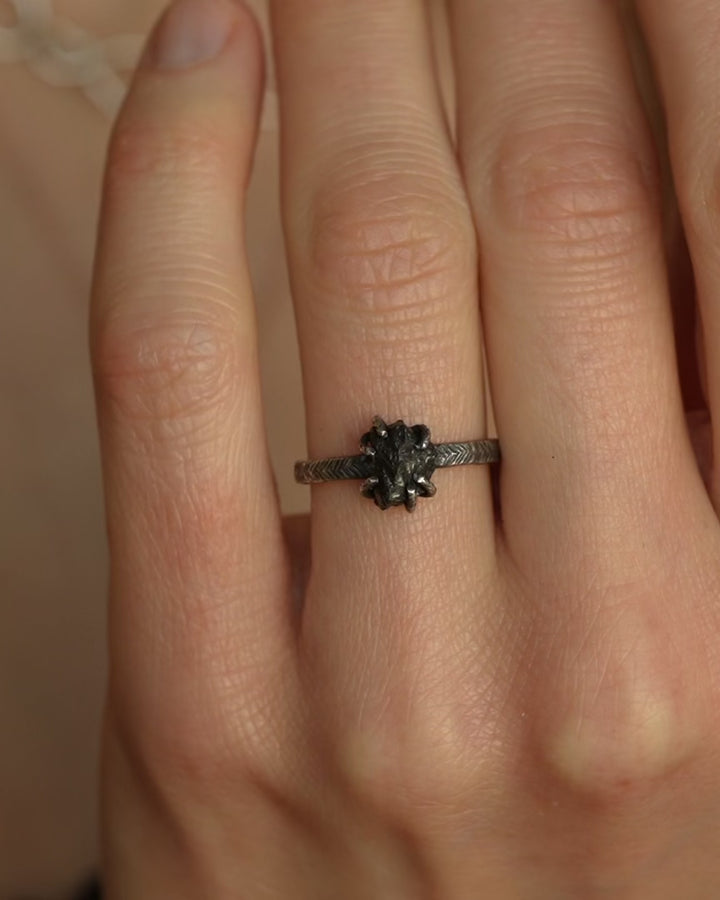 Raw Black Diamond Engagement Ring