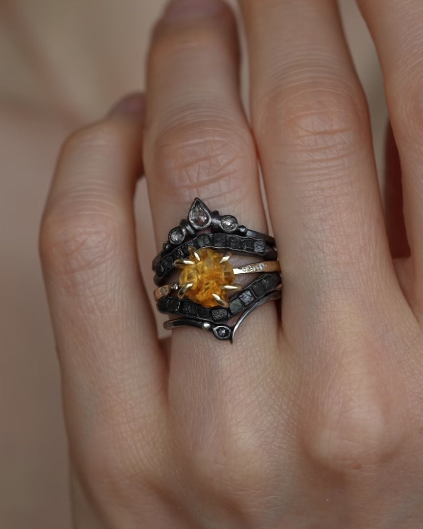 Raw Citrine Crystal and Diamond Ring