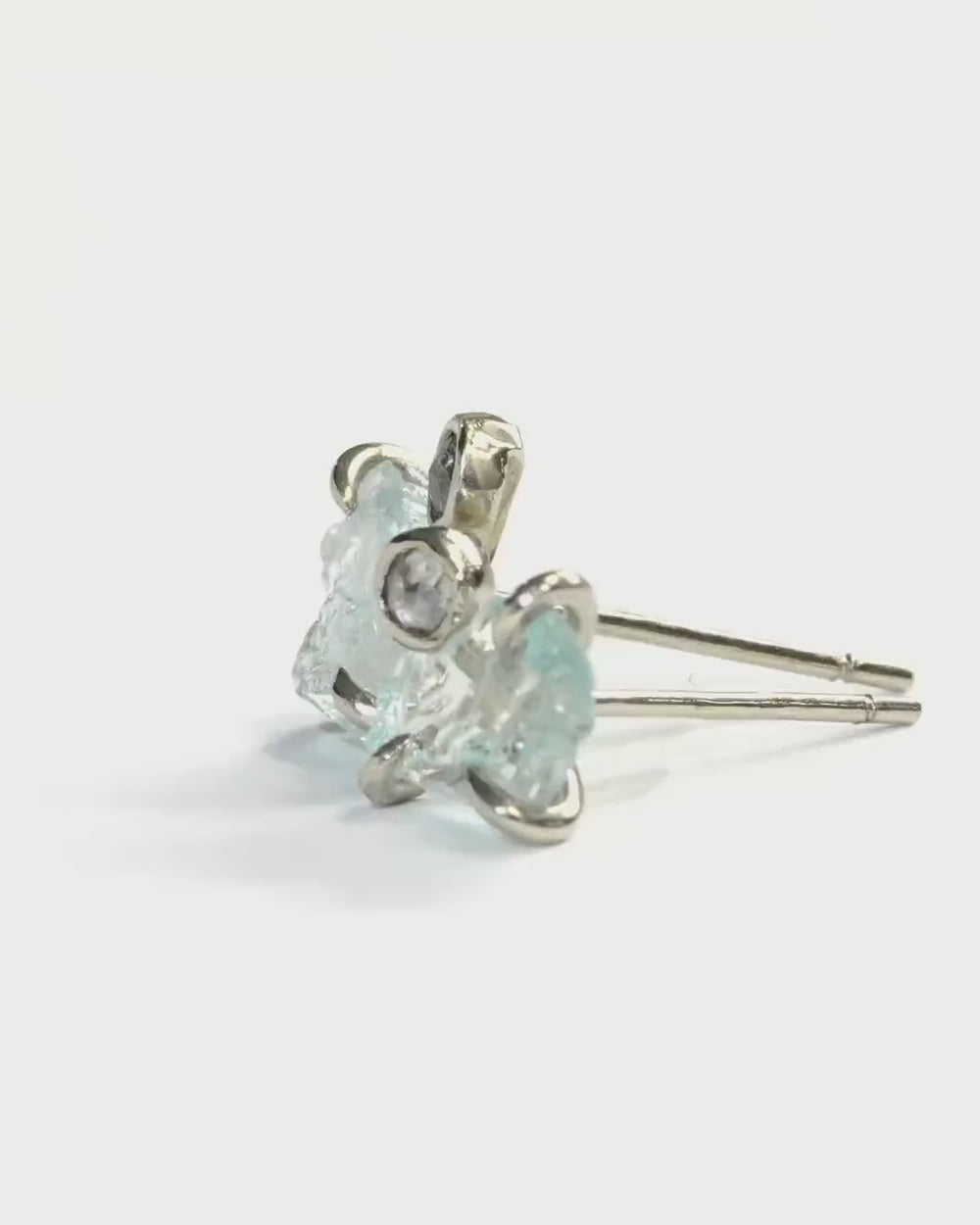 Raw Aquamarine and White Diamond Studs