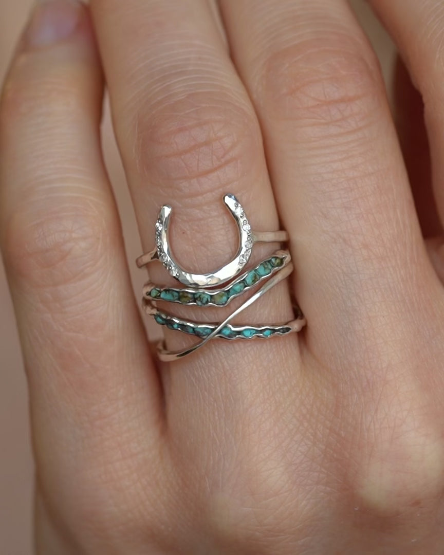 Silver Raw Turquoise X Ring
