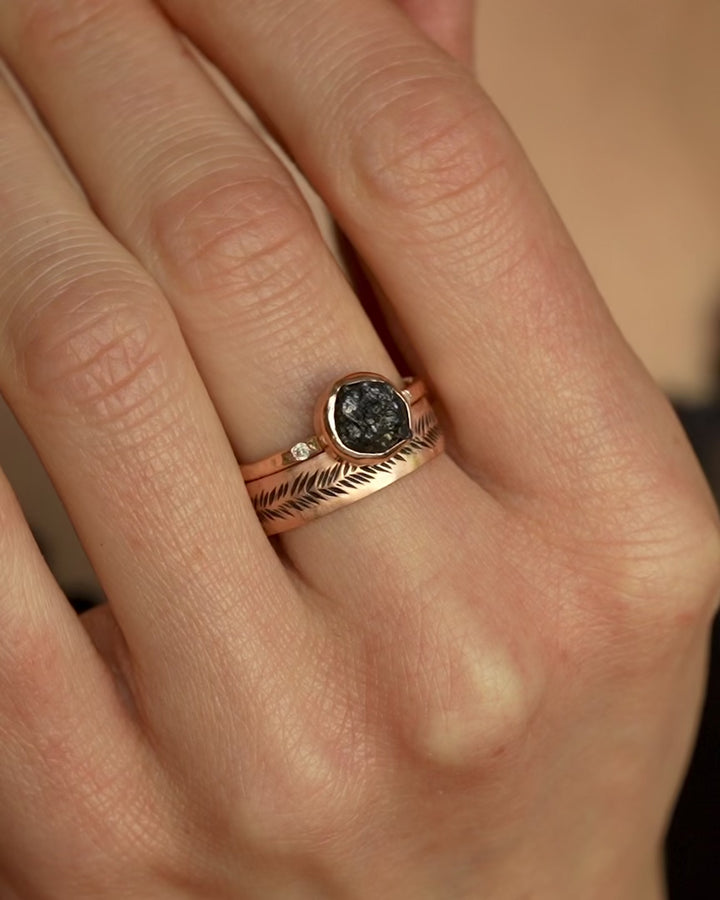 Raw Black Diamond Engagement Ring