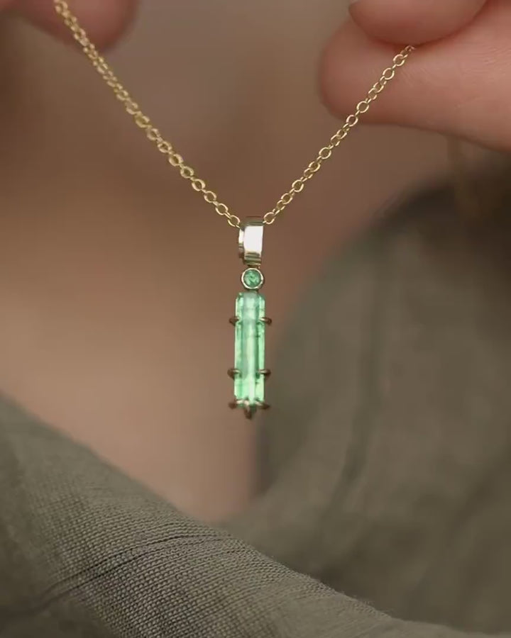 Yellow Gold Uncut Emerald Crystal Pendant Necklace
