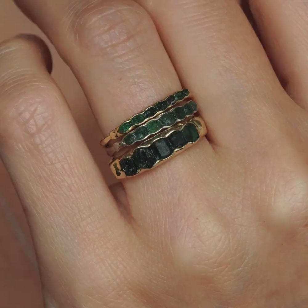 Wide Raw Emerald Band Ring